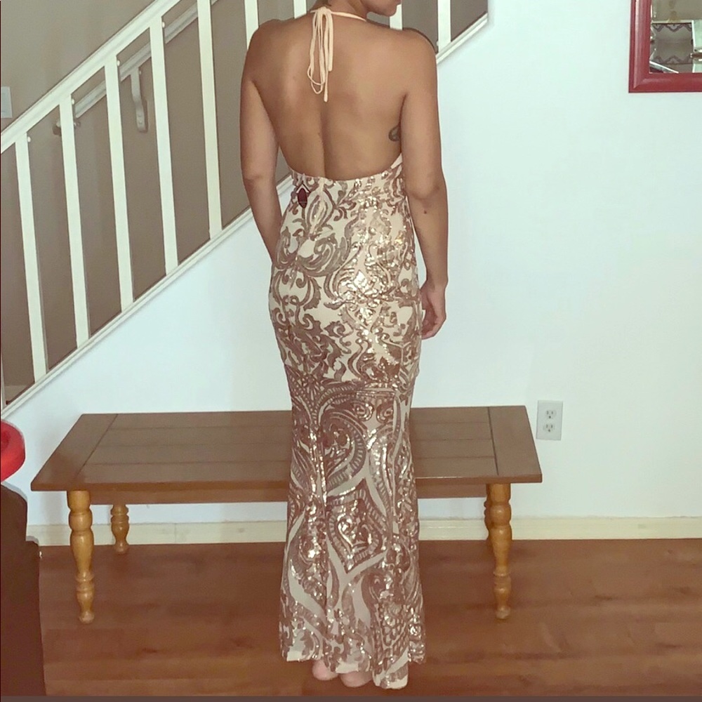 New  Sequin Champlain floor length prom-dress.